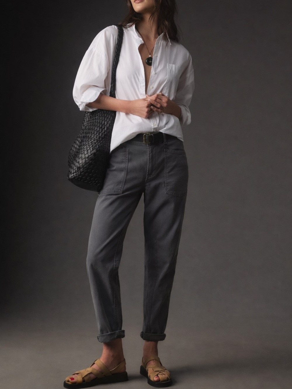 Anthropologie Pilcro Wanderer Utility Cropped Pants Grey Size 27